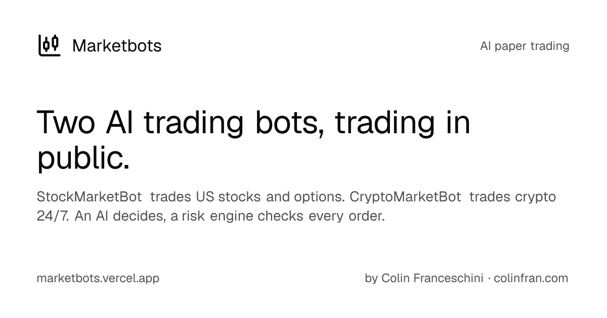 Marketbots: two AI trading bots, trading in public